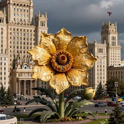 colossal Beelzebub flower in the middle of post soviet constructivist cityscape, Stalinist architecture, brutalist architecture, ultradetailed, Intricate by Wes Anderson and MC Esher  and H.R. Giger