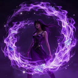 she dreams of arcs of purple flame intertwined with glowing sparks, glinting particles of ice, dramatic lighting, steampunk, bright neon, secret holographic cyphers, red flowers, solar flares, high contrast, smooth, sharp focus, intricate art by artgerm and greg rutkowski and ruan jia