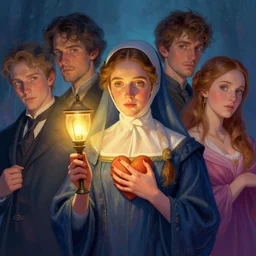 portrait of florence nightingaleholding a faloon lamp to her heart ; by james jean, charlie bowater, tom bagshaw, nikolay makovsky, melanie delon : : enchanting, colorful, ethereal, portrait, character design, illustration, hyperrealism, photorealism, digital art, concept art, fantasy, weta, wlop