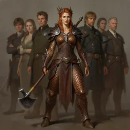 a female dragonborn, brown scales, wielding an axe, stately, dnd character art portrait, matte fantasy painting, deviantart artstation, by jason felix by steve argyle by tyler jacobson by peter mohrbacher by paul hedley, cinema