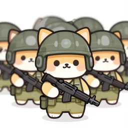 A platoon of cute little anthropomorphic WAR KITTENS holding rifles and wearing helmets.