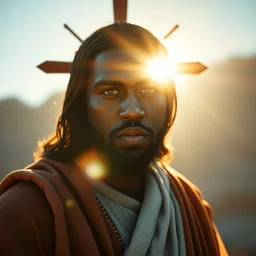 photo full body portrait of kanye west as jesus in skyrim, looing into the camera, sun behind head, saint, holy, splash art, movie still, cinematic lighting, dramatic, octane render, long lens, shallow depth of field, bokeh, anamorphic lens flare, 8 k, hyper detailed, 3 5 mm film grain