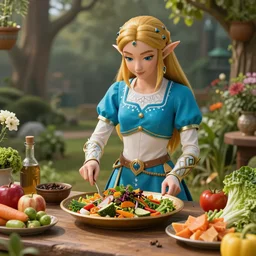 zelda the princess is preparing delicious vegetarian food, fantasy style