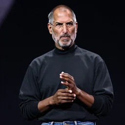 kanye west as steve jobs, photorealism, on stage