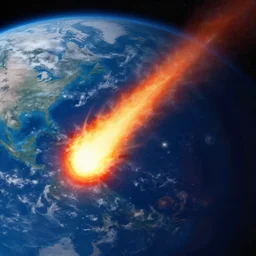 a blazing comet enters earths atmosphere, view from below, matte painting, trending on ArtStation,