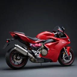 photo of a yamaha tmax and ducatti pannigale concept scooter, slick rims, red matte paintjob, chrome double exhaust tips, studio light, 8 5 mm, f / 1. 3