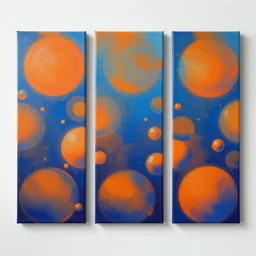 triptych canvas acrylic aerosol seamless pattern large circles and balls orange to blue gradient handicraft escher style graffity contrast of light and shadow mesmerizing hyperrealistic underwater photo of very beautiful white wall with beautiful contrast of light and shadow, orange to blue gradient, front elevation