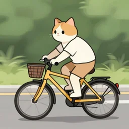 a cat riding a bike, digital art