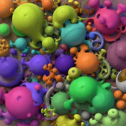 a close up of a bunch of different colored objects, a raytraced image by benoit b. mandelbrot, behance, generative art, fractalism, biomorphic, greeble