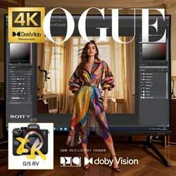 a vibrant photograph of a woman, wide shot, in doors, editorial fashion photography, from vogue magazine ( sony a 7 r iv, symmetric balance, polarizing filter, photolab, lightroom, 4 k, dolby vision, photography award )