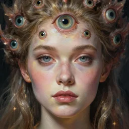 a female monster, multiple eyes, detailed face, by greg rutkowski, mandy jurgens
