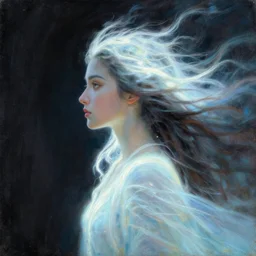 side profile painting portrait, maya ali as wind sorcerer, luminescent, cinematic, by thomas blackshear, craig mullins, greg manchess, raymond swanland, anders zorn, bayard wu, huang guangjian, greg rutkowski, jesper ejsing