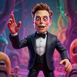 the world's richest man is a ventriloquist dummy from hell!, psychedelic horror trip, elon musk! as the puppet master, lsd textured skin, trending on artstation, photorealism, vibrant colors, digital art, octane render