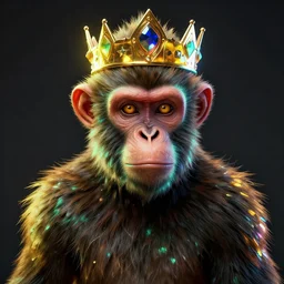 glowwave portrait of monkey with crown, borderlands 3, au naturel, hyper detailed, digital art, trending in artstation, cinematic lighting, studio quality, smooth render, unreal engine 5 rendered, octane rendered, art style by klimt and nixeu and ian sprigger and wlop and krenz cushart.