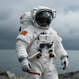 thick clouds behind, macro long depth of field portrait of a astronaut under a lake, wide aperture, dramatic light, dystopian environment, intricate, highly detailed, artstation, sharp focus, artgerm