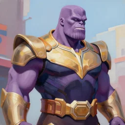greg manchess portrait painting of armored shonen titan thanos as overwatch character, medium shot, asymmetrical, profile picture, organic painting, sunny day, matte painting, bold shapes, hard edges, street art, trending on artstation, by huang guangjian and gil elvgren and sachin teng