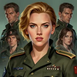 old solid snake played by by scarlett johansson, military art, face portrait, hd shot, digital portrait, elegant, beautiful, fantasy art, artstation, comic style, by artgerm, guy denning, jakub rozalski, magali villeneuve and charlie bowater