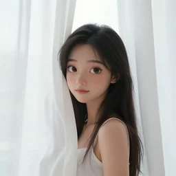 white curtains, girl animated character, digital art, artwork, hd wallpaper