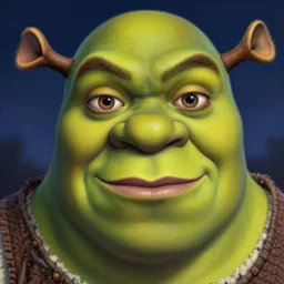 portrait of a shrek, extreme fine detail background, night, highly detailed, detailed eyes, high quality, digital painting, hyperrealistic, by gaston bussiere, j. c. leyendecker, craig mullins