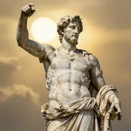 icarus and sun, hyperrealistic image, reastically, bokeh, rome statue, hdr, details