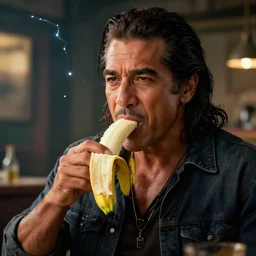danny trejo eating banana, intricate, highly detailed, featured, ambient lightning, octane render