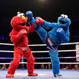 elmo and cookie monster muay thai boxing match high kick