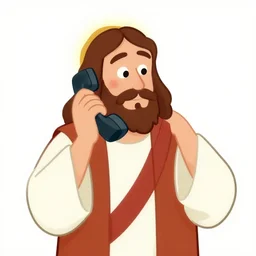 a cartoon! of a jesus christ talking on old phone!, a stock photo by andrei rublev, behance, remodernism, behance hd, stockphoto, photocollage