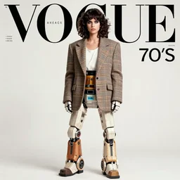 medical droid fashion in the 7 0's. studio photo. vogue magazine cover with text. highly detailed