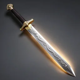 a decorative sword with dragon etching along the metal blade, dynamic lighting, photography
