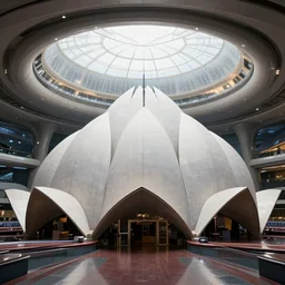 interior of a futuristic lotus temple, by syd mead and buckminster fuller,  intricate contemporary architecture, photo journalism, photography, cinematic, national geographic photoshoot