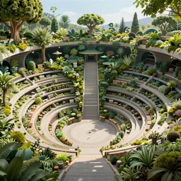 archviz, 8 k, 3 d, volumetric lighting, hyper detailed, archviz, hyper realism, octane render, unreal engine, zbrush, eco - punk, cinematic lighting, concept art, a beautiful massive outdoor amphitheater in the future, plants, trees, moss