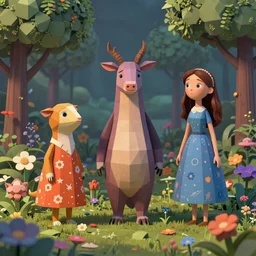 low poly, pixar, un surreal hybrid animals, nostalgia for a fairytale, magic realism, flowerpunk, mysterious vivid colors by andy kehoe and amanda clarke en un mundo de Gediminas Pranckevicius y Shamsia Hassani