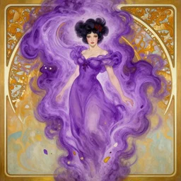 madam mim, ugly! purple smoke aura in motion, floating pieces, painted art by tsuyoshi nagano, greg rutkowski, artgerm, alphonse mucha, spike painting