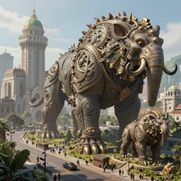 an intricate concept illustration, fantasy, street megafauna, large biomes, ultra photorealistic, ultra sharp, artstation, cgsociety, masterpiece, octane render, by wylop, 8 k
