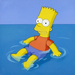 Monet painting of Bart Simpson floating in the ocean