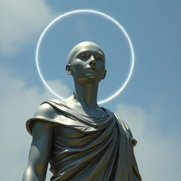bald silver woman statue, halo, john howe, greg rutkowski