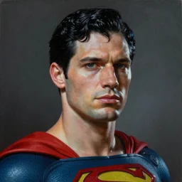 an ultra - realistic head and shoulders portrait painting of superman in the style of alex ross. 4 k. ultra - realistic. highly detailed. dark fantasy. epic lighting.