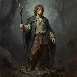 tribute sculpture of elijah wood as frodo, epic dark fantasy horror stylized oil painting by ivan shiskin. trending on artstation