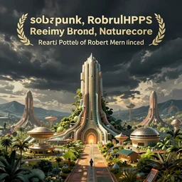 photorealistic image of a retro futurism, solarpunk, biopunk, naturecore, by robert mccall