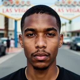 closeup portrait of Jerma in a Las vegas street, jerma985, by Steve McCurry and David Lazar, natural light, detailed face, CANON Eos C300, ƒ1.8, 35mm, 8K, medium-format print