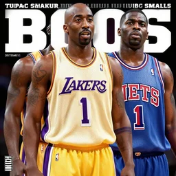 tupac shakur in lakers jersey, biggie smalls in a nets jersey, 9 0's magazine cover, digital art, octane render