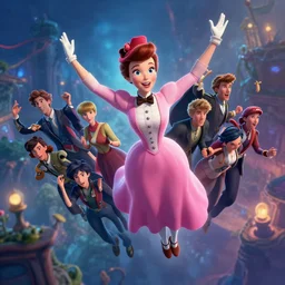 marry poppins flying, unreal engine, fantasy art by greg, loish, rhads, ferdinand knab, tom bagshaw, makoto shinkai and lois van baarle, rossdraws, ilya kuvshinov, night lighting, trending on studio ghibli, highly detailed, 8 k, octane render