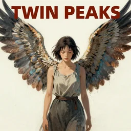 Twin Peaks poster artwork by Michael Whelan and Tomer Hanuka, Rendering of woman with large owl wings behind her, full of details, by Makoto Shinkai and thomas kinkade, Matte painting, trending on artstation and unreal engine