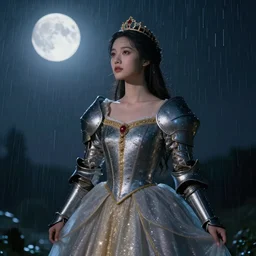 rain, moon, knight and princess, realistic photography