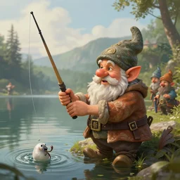 legendary elegant gnome fishing in lake, highly detailed, d & d, fantasy, highly detailed, digital painting, trending on artstation, concept art, sharp focus, illustration, global illumination, ray tracing, realistic shaded, art by artgerm and greg rutkowski and fuji choko and viktoria gavrilenko and hoang lap