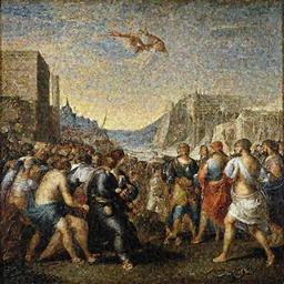 painting of the fall of constantinople, painted by da vinci and salvador dali