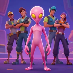 pink alien with yellow eyes fortnite character, deviantart artstation, by jason felix by steve argyle by tyler jacobson by peter mohrbacher, cinema c 9. 0