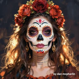 Illustration of a sugar skull day of the dead girl, art by dan mcpharlin