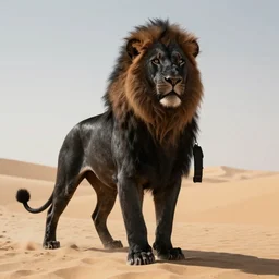 black lion warrior in the desert, human - like, anthro, artstation