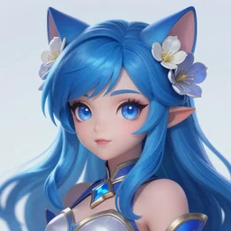 cute portrait league of legends with flowers in her hair, blue color scheme. highly detailed, league of legends, japanese anime, cat girl, artgerm, artstation, soft light, sharp focus, illustration, character design, tv show